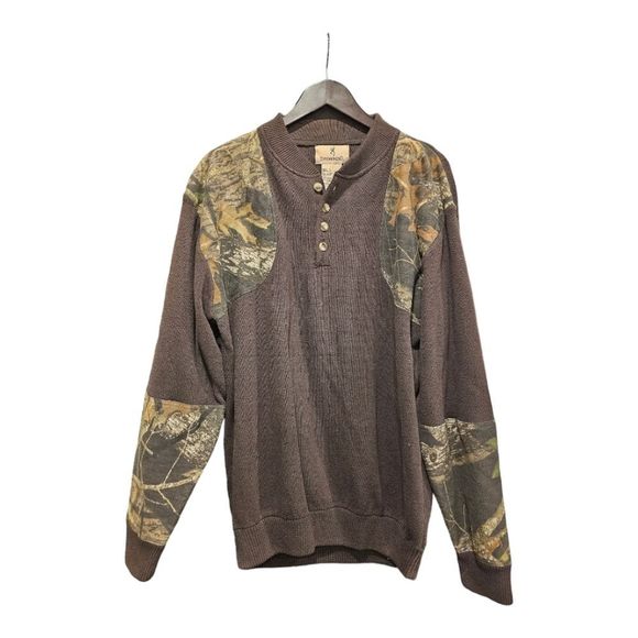 BROWNING Brown Outdoor Hunting Camo Sweater - Size Large - Picture 1 of 7